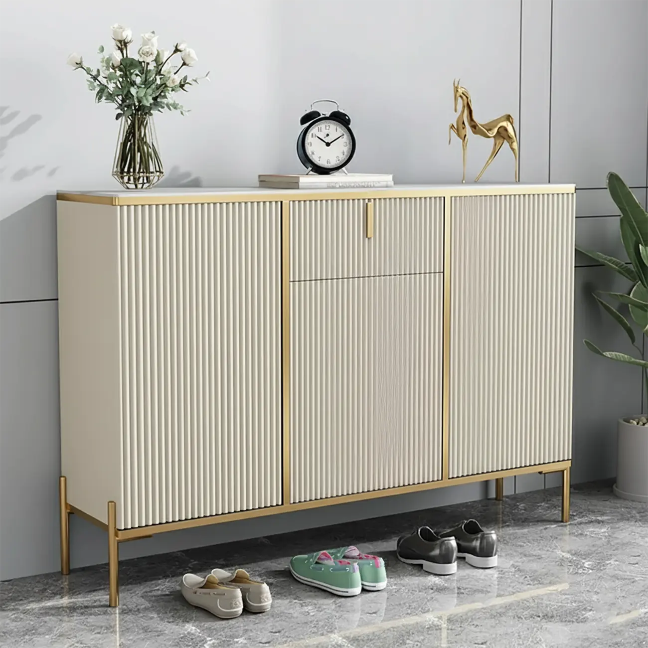 Glam Light Coffee Wood Entryway Shoe Cabinet Image - 2 | homeyfad