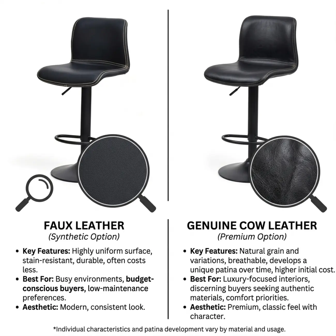 Leather Low Back Adjustable Swivel Sleek Bar Stools Image - 20 | homeyfad