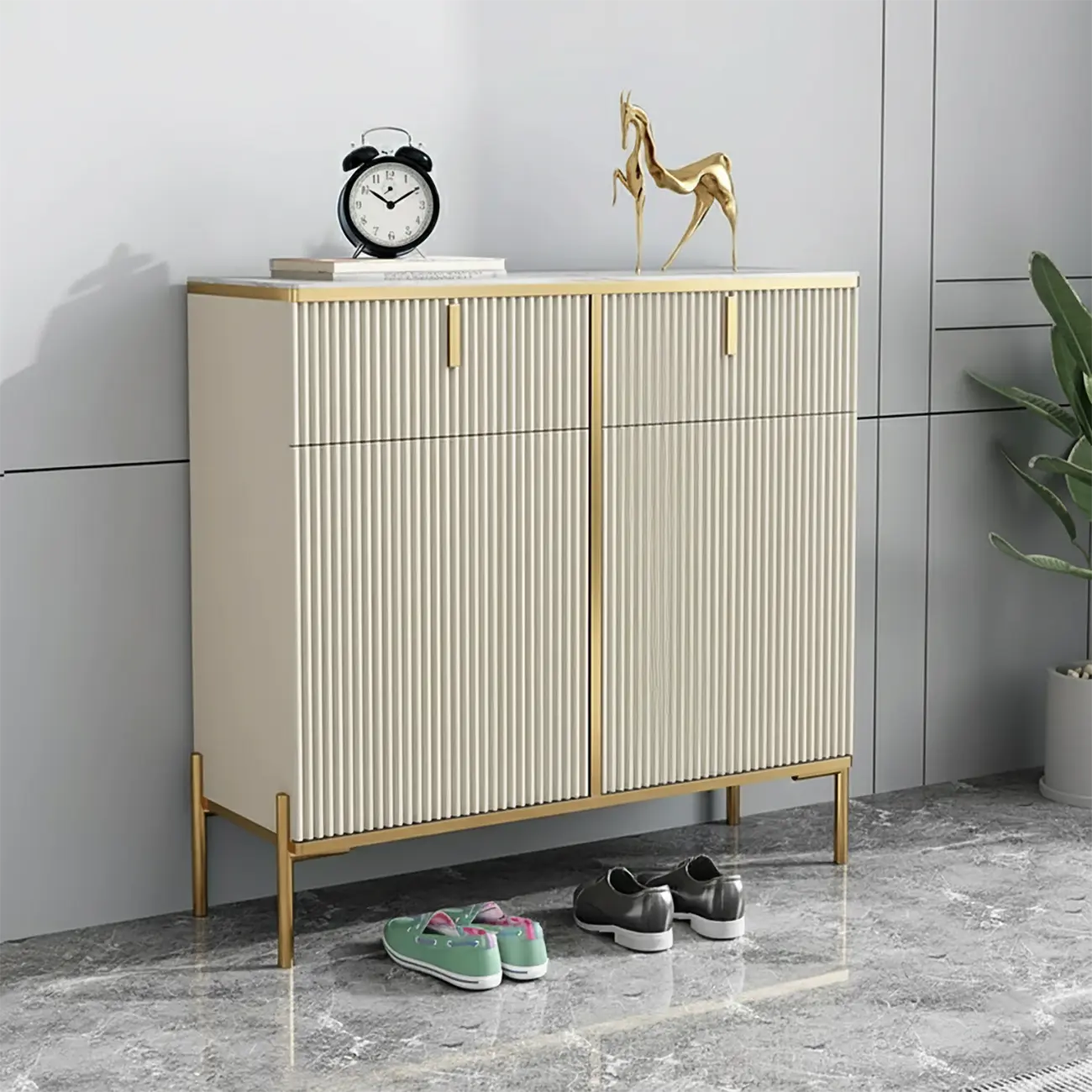 Glam Light Coffee Wood Entryway Shoe Cabinet Image - 5 | homeyfad