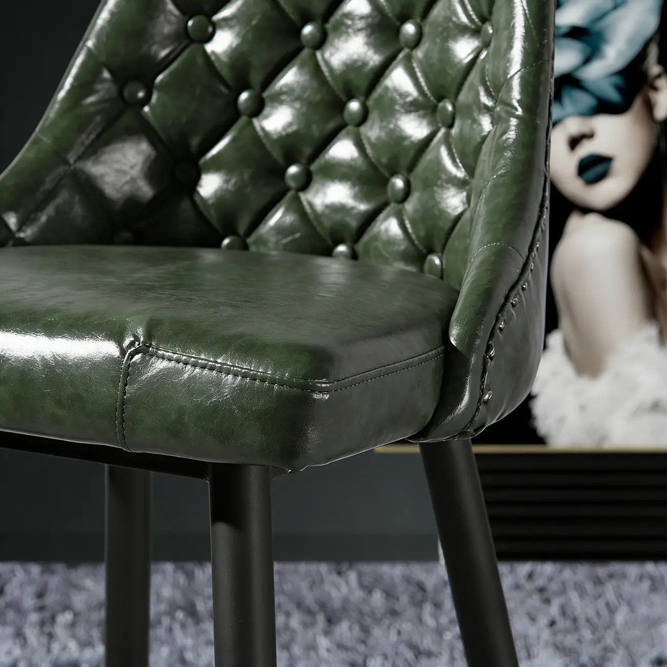 Mid Century Modern Tufted Back Counter Stools Oil Wax Leather  Image - 11 | homeyfad