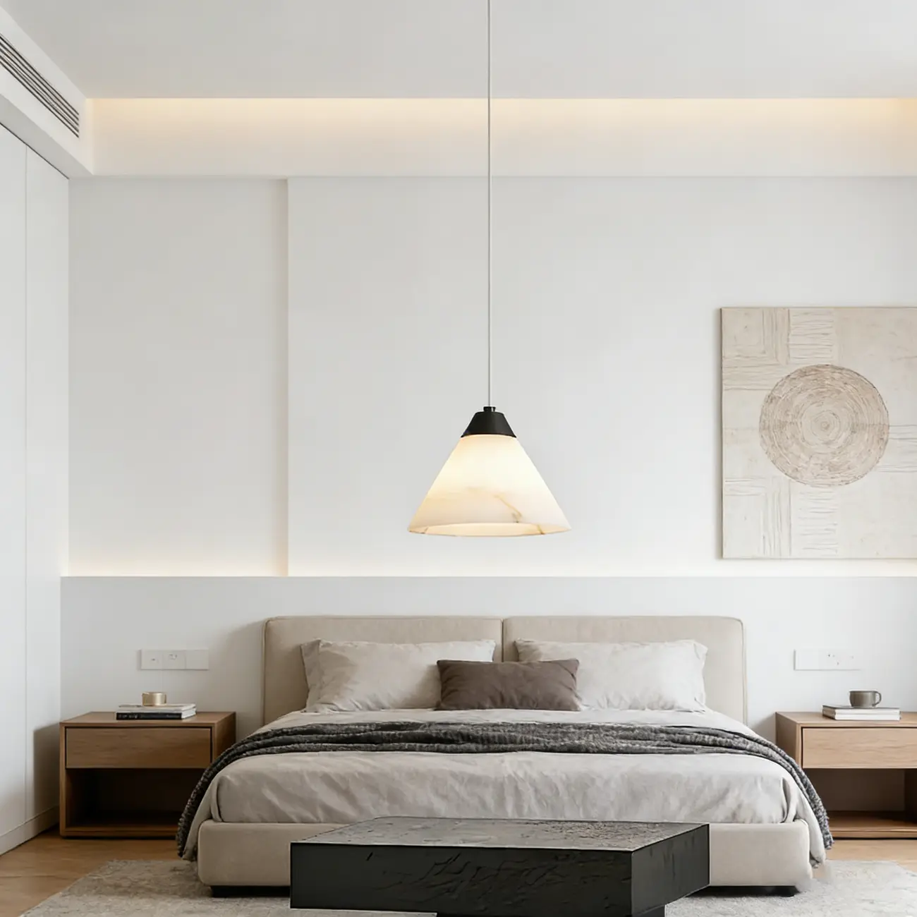 Modern Conical Alabaster White Bedroom Pendant Light Image - 5 | homeyfad