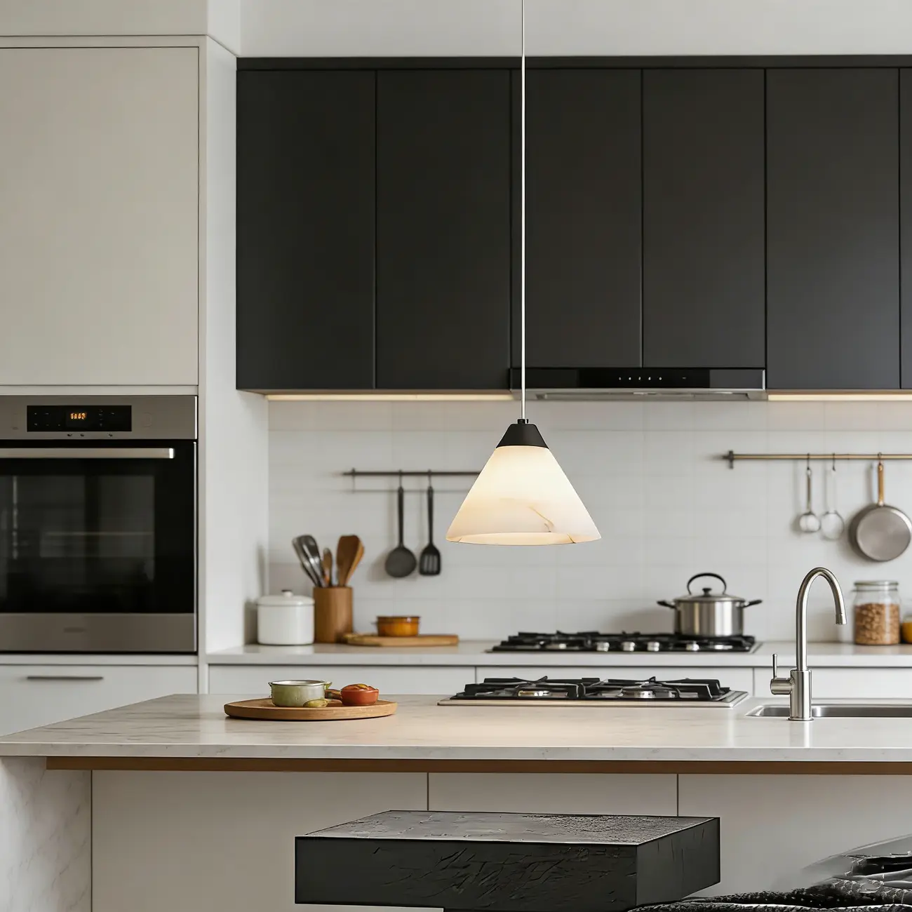 Modern Conical Alabaster White Bedroom Pendant Light Image - 6 | homeyfad