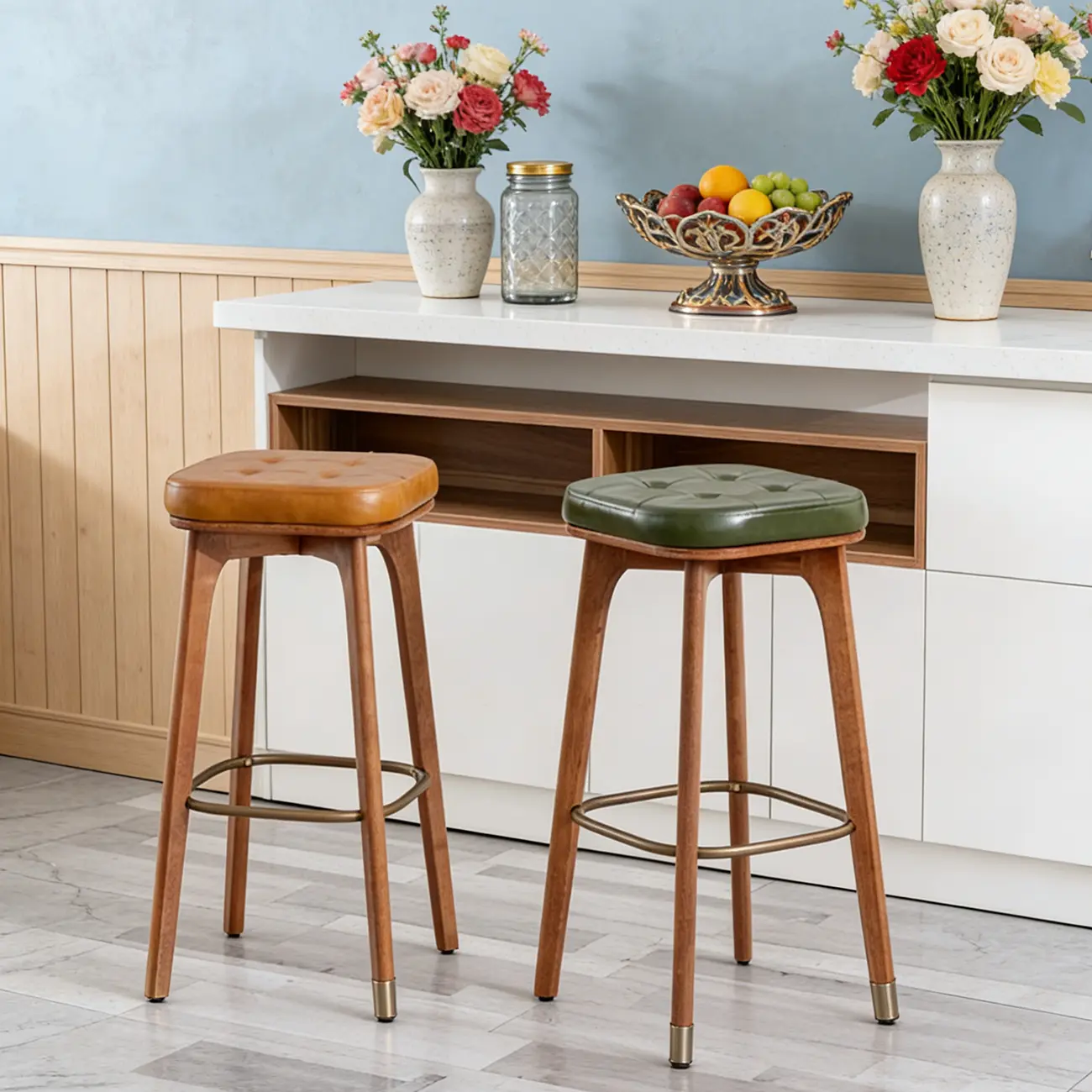 30 Inch Modern Leather Backless Bar Stools Image - 2 | homeyfad