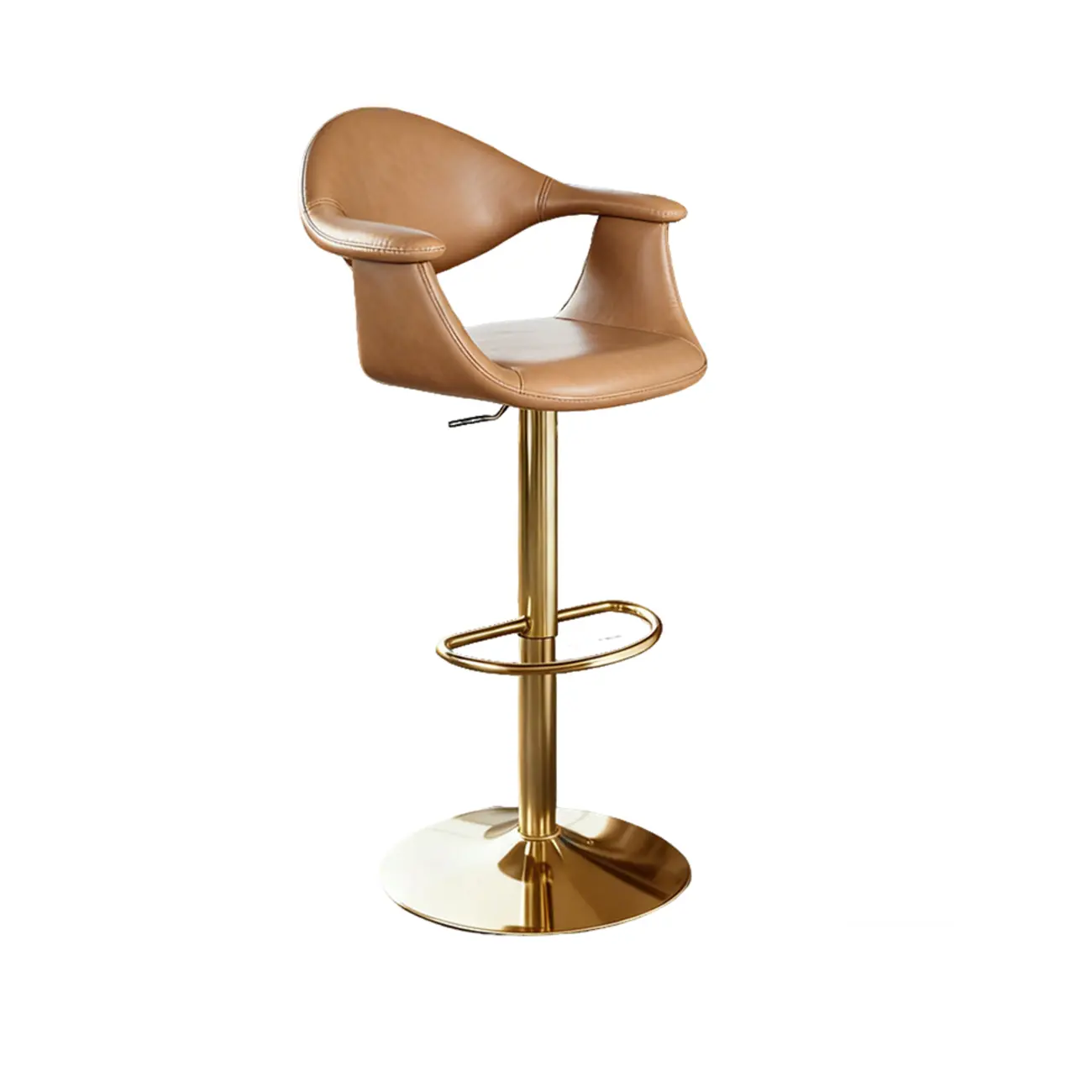 Elegant Adjustable Swivel Golden Cat-scratch Leather Bar Stools Image - 13 | homeyfad