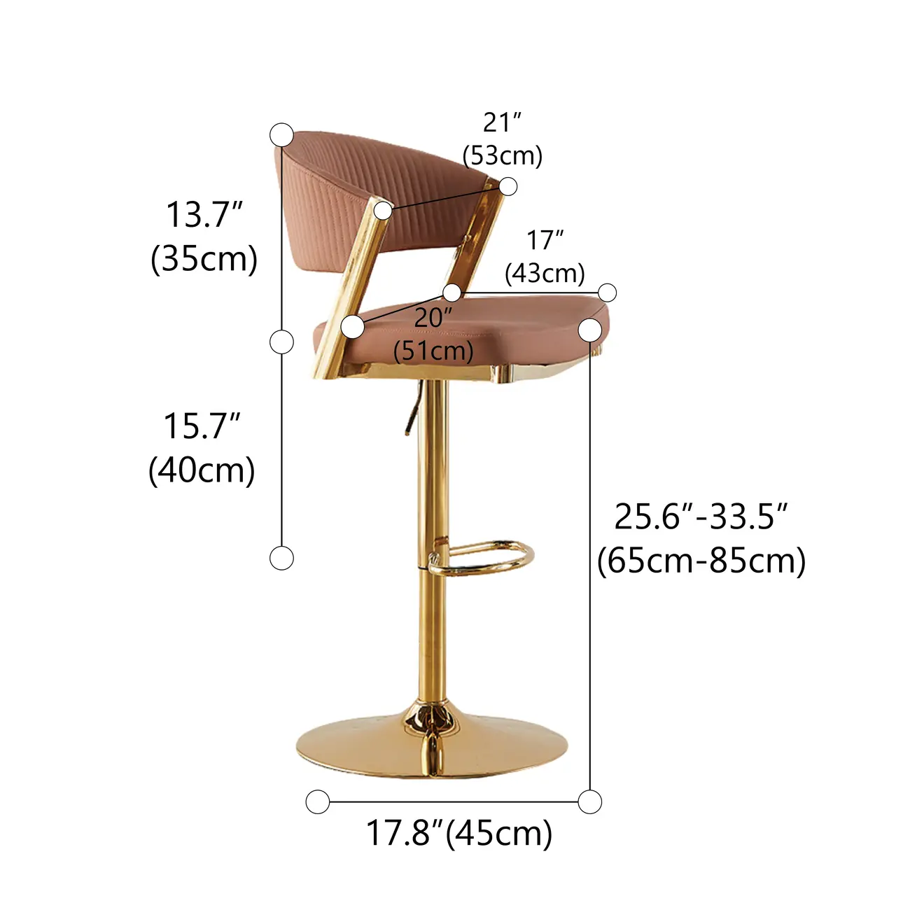 Adjustable Faux Leather Glam Swivel Bar Stools Gold Base #size | homeyfad