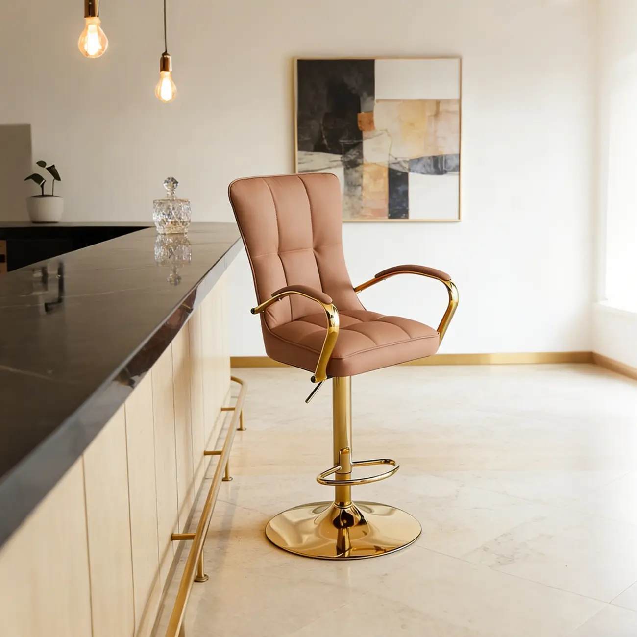 Luxury Mid-back Adjustable Swivel Bar Stools With Arms Image - 4 | homeyfad