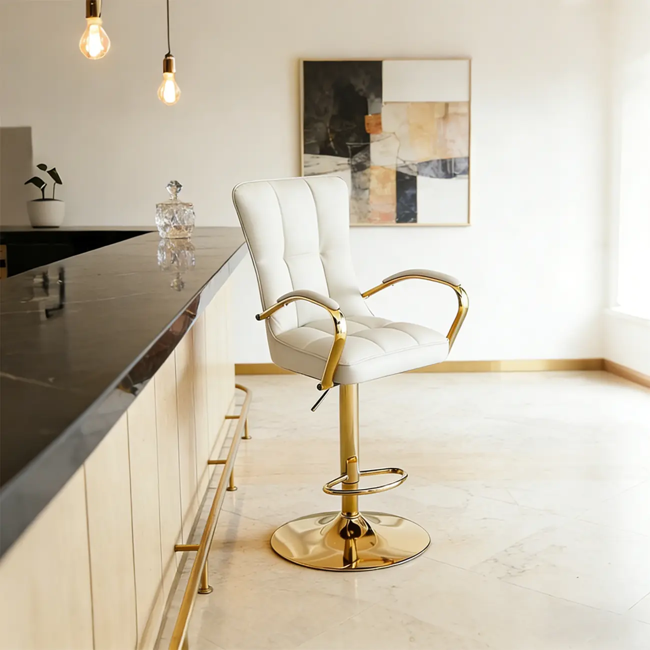 Luxury Mid-back Adjustable Swivel Bar Stools With Arms Image - 3 | homeyfad