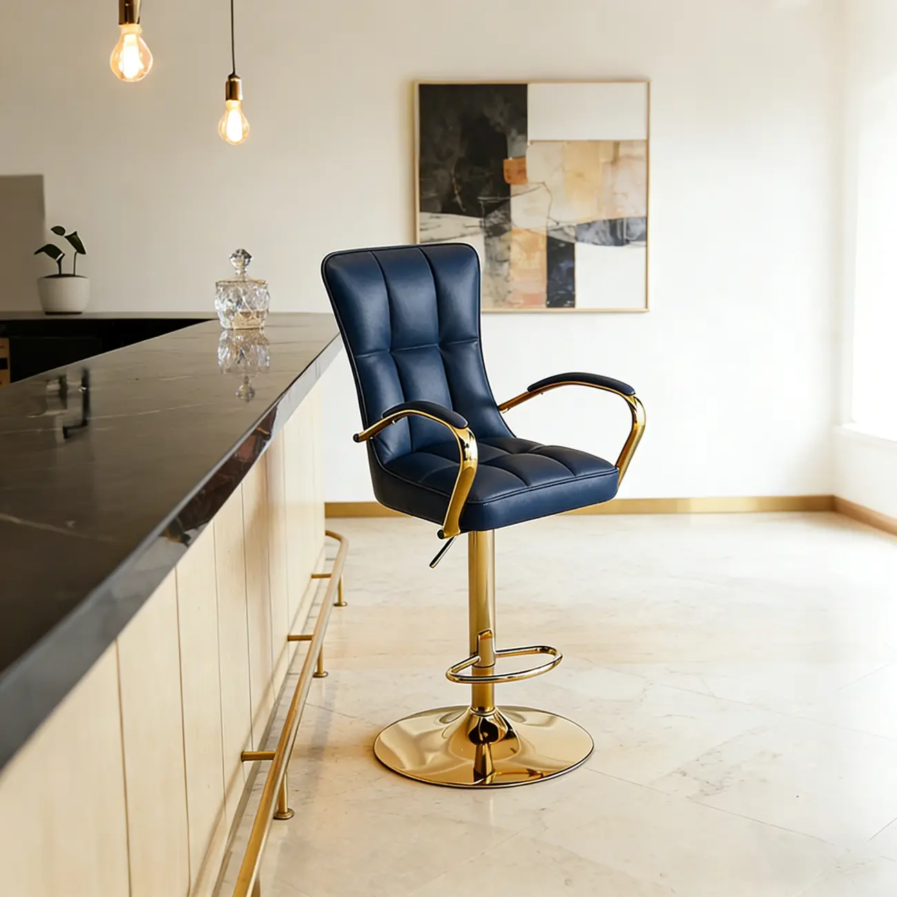 Luxury Mid-back Adjustable Swivel Bar Stools With Arms Image - 6 | homeyfad