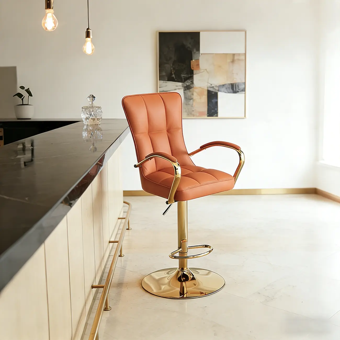 Luxury Mid-back Adjustable Swivel Bar Stools With Arms Image - 5 | homeyfad