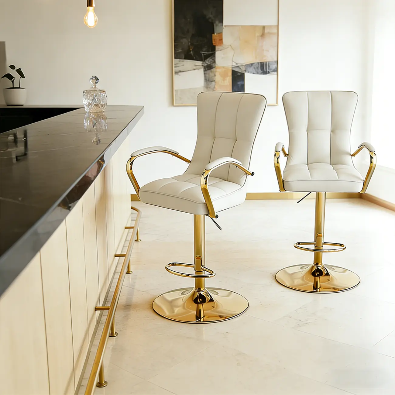Luxury Mid-back Adjustable Swivel Bar Stools With Arms Image - 7 | homeyfad