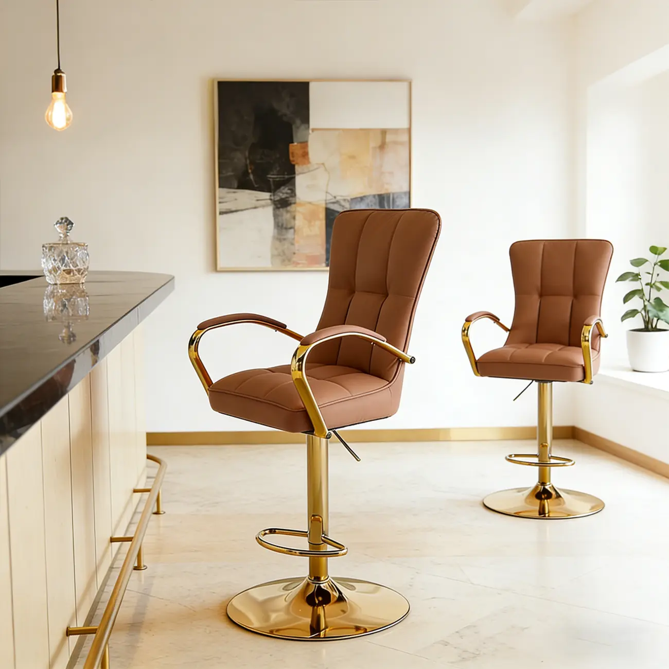 Luxury Mid-back Adjustable Swivel Bar Stools With Arms Image - 8 | homeyfad