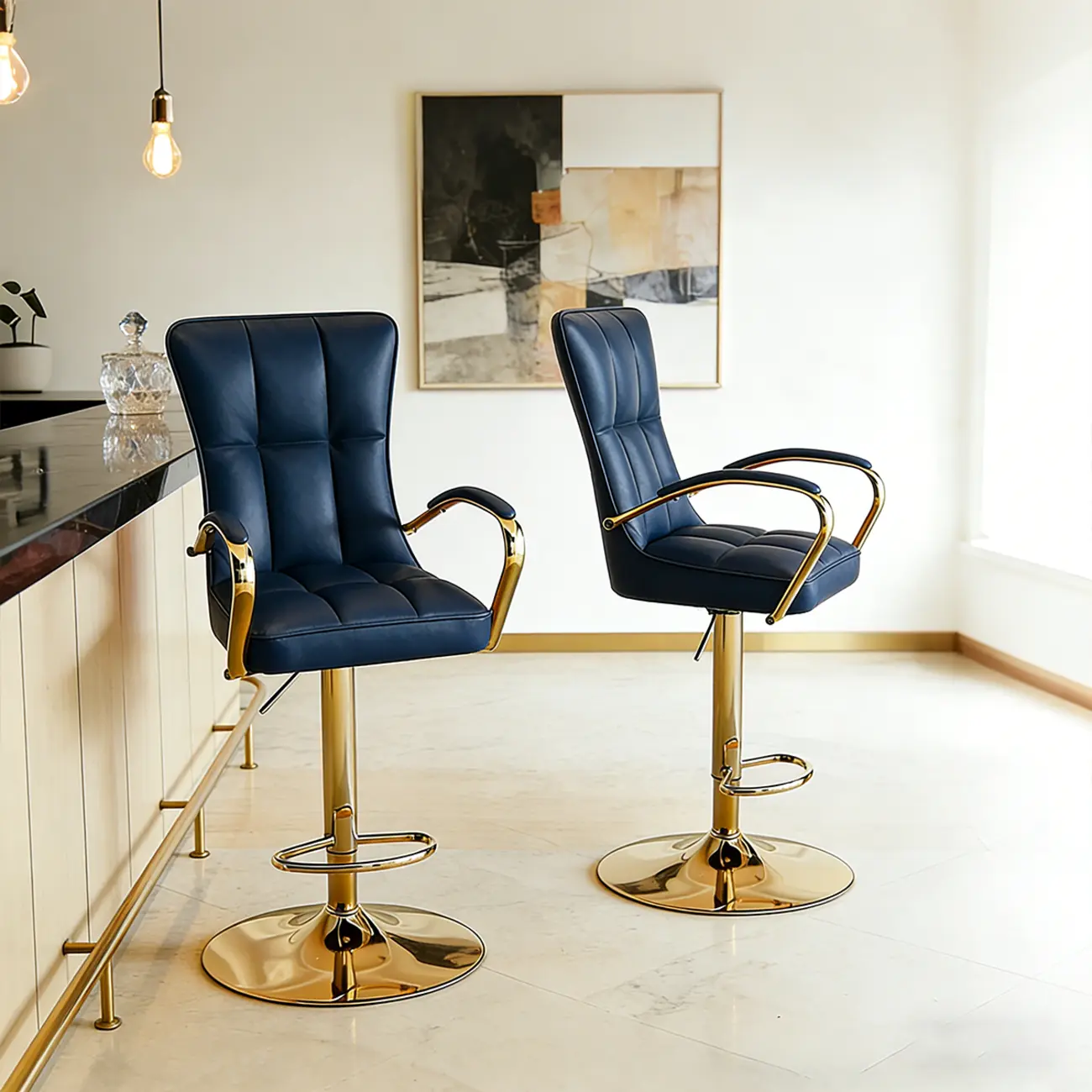 Luxury Mid-back Adjustable Swivel Bar Stools With Arms Image - 9 | homeyfad