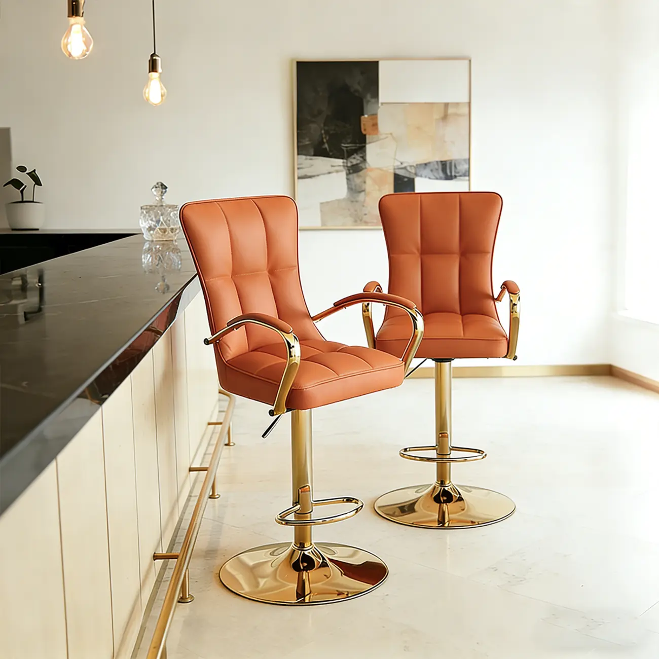 Luxury Mid-back Adjustable Swivel Bar Stools With Arms Image - 10 | homeyfad