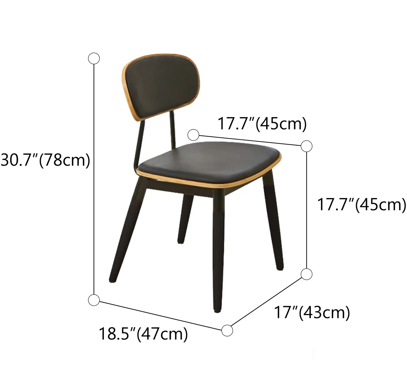 Mid-century Modern Solid Wood Armless Dining Chair Open-back #size | homeyfad