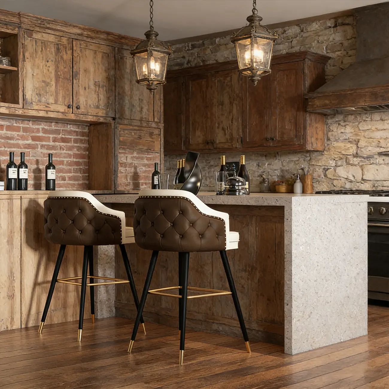 Mid-century Modern Upholstered Tufted Back Tuxedo Counter Stools Image - 1 | homeyfad