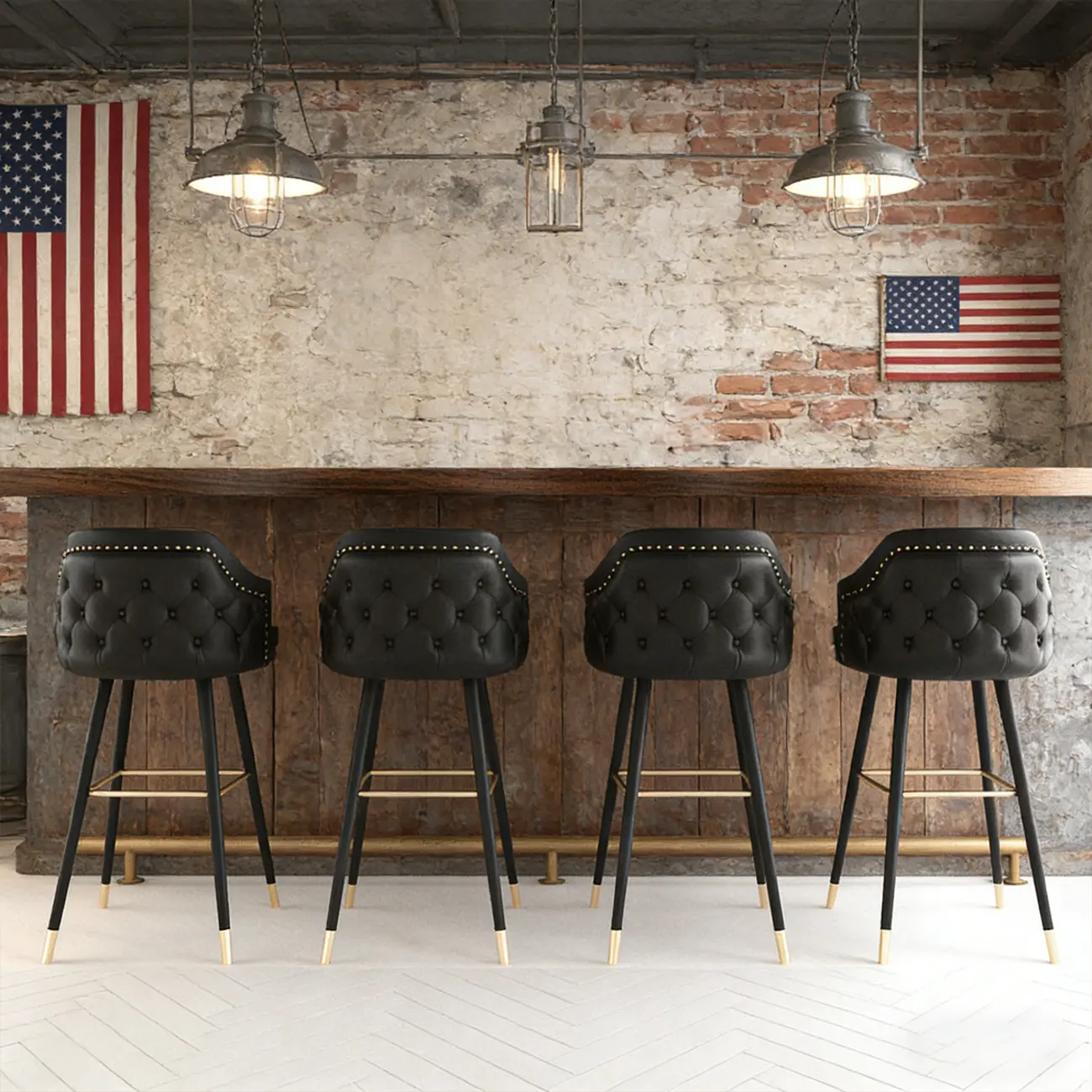 Mid-century Modern Upholstered Tufted Back Tuxedo Counter Stools Image - 10 | homeyfad