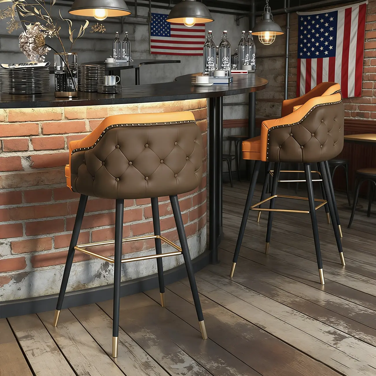 Mid-century Modern Upholstered Tufted Back Tuxedo Counter Stools Image - 11 | homeyfad