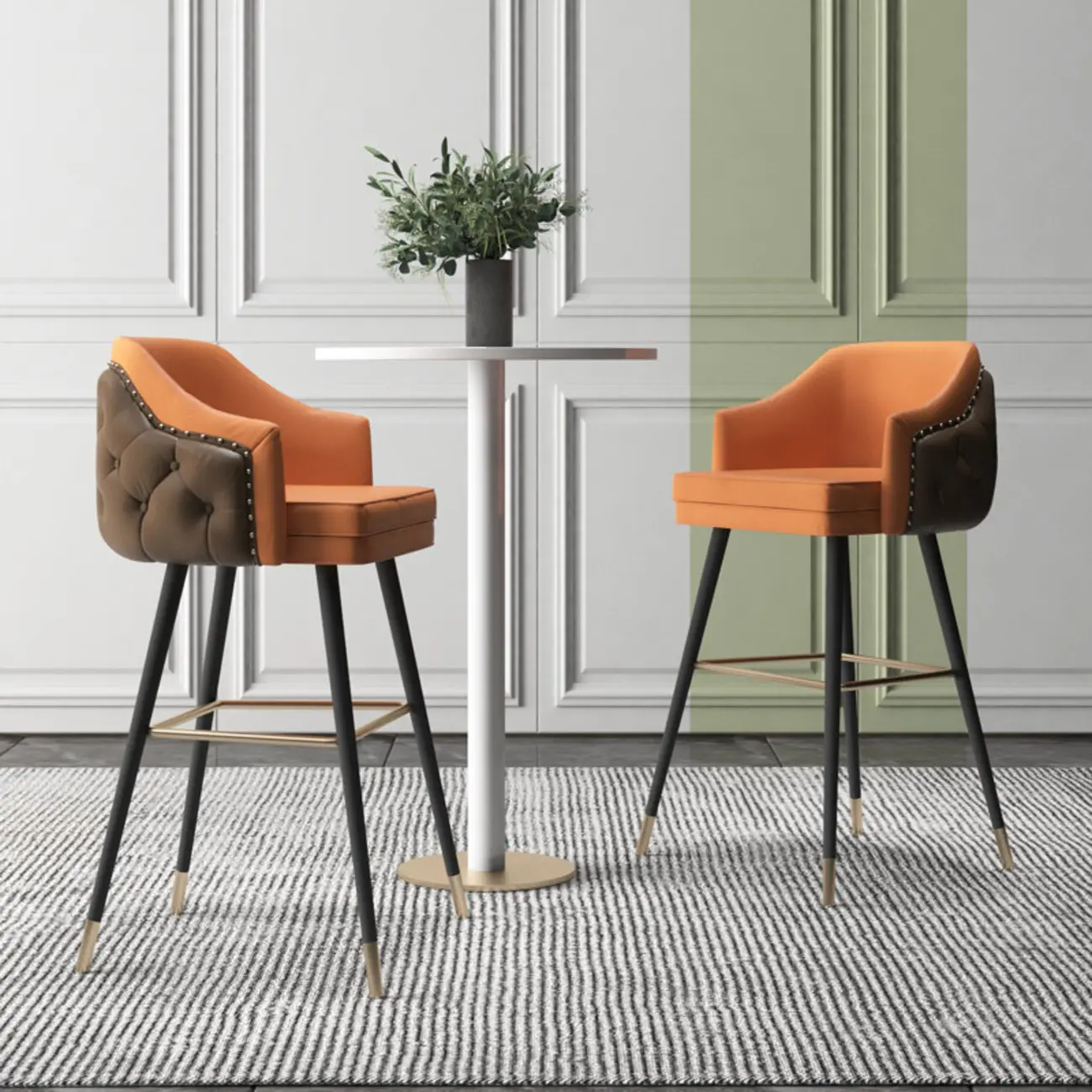 Mid-century Modern Upholstered Tufted Back Tuxedo Counter Stools Image - 9 | homeyfad