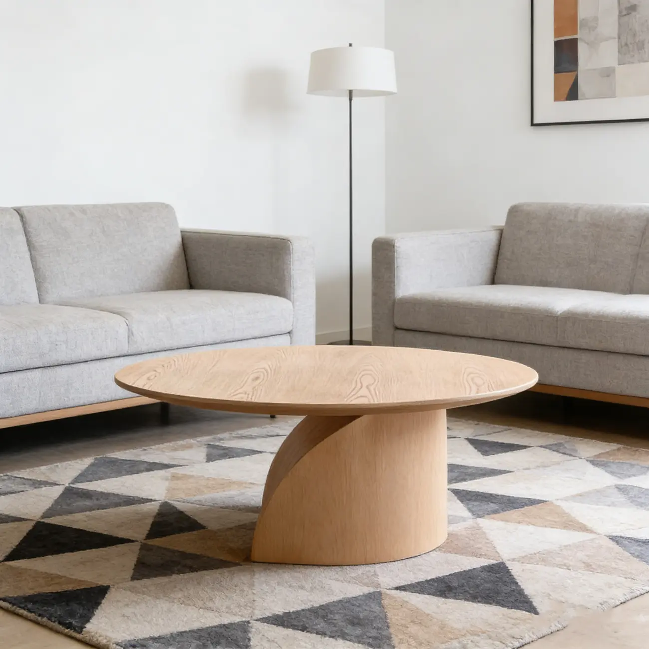 Minimalist Wooden Oval Coffee Table With Curved Pedestal Base Image - 2 | homeyfad