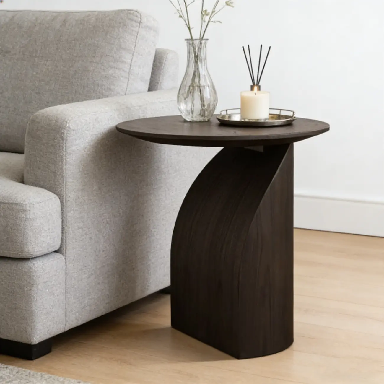 Minimalist Wooden Oval Coffee Table With Curved Pedestal Base Image - 3 | homeyfad