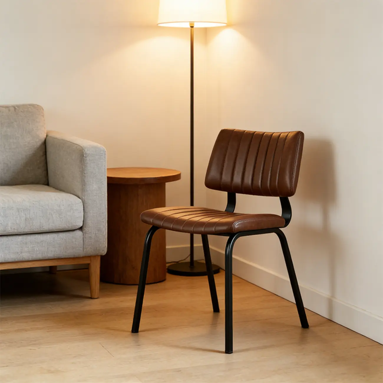 Industrial Armless Faux Leather Dining Chair Metal Legs Image - 11 | homeyfad