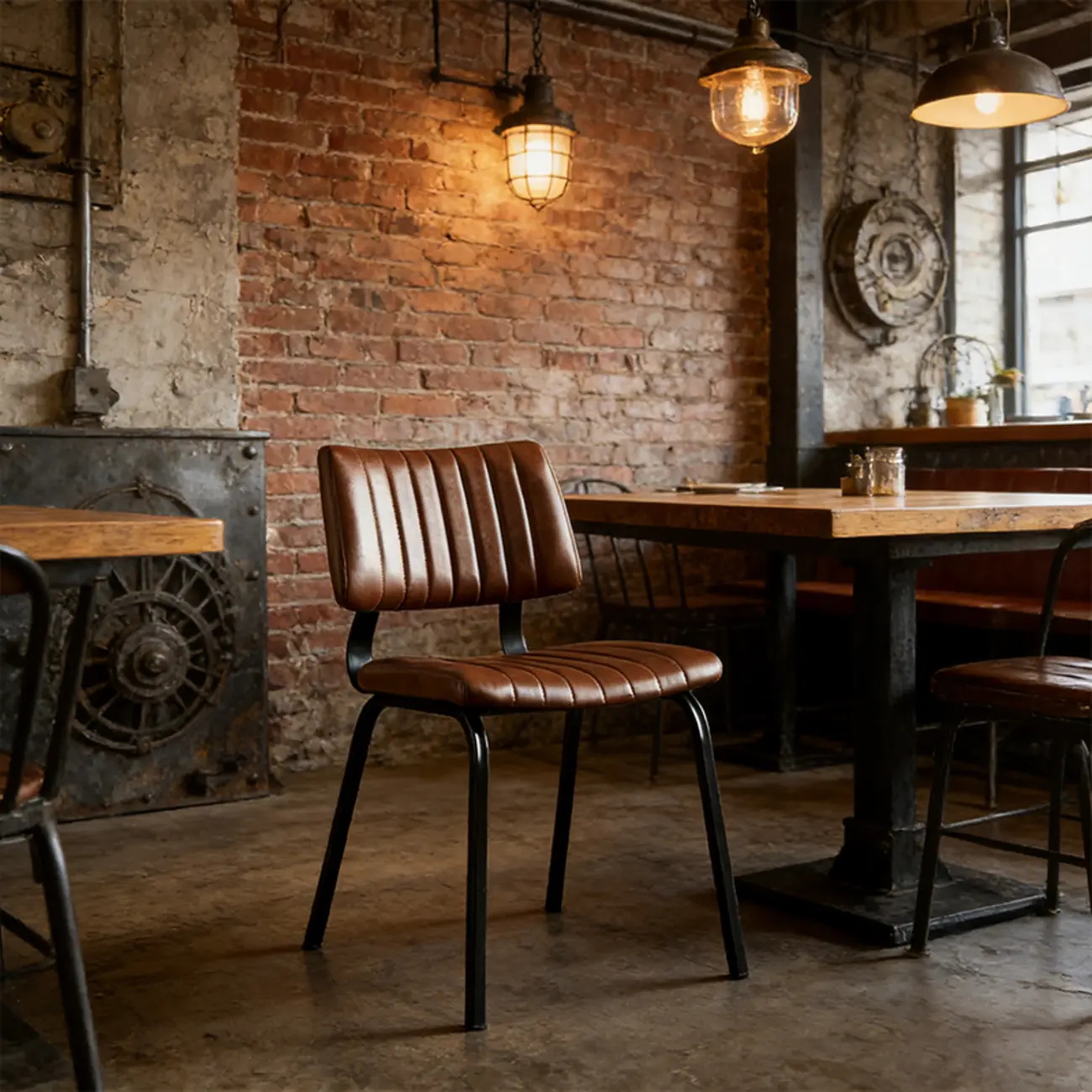 Industrial Armless Faux Leather Dining Chair Metal Legs Image - 6 | homeyfad