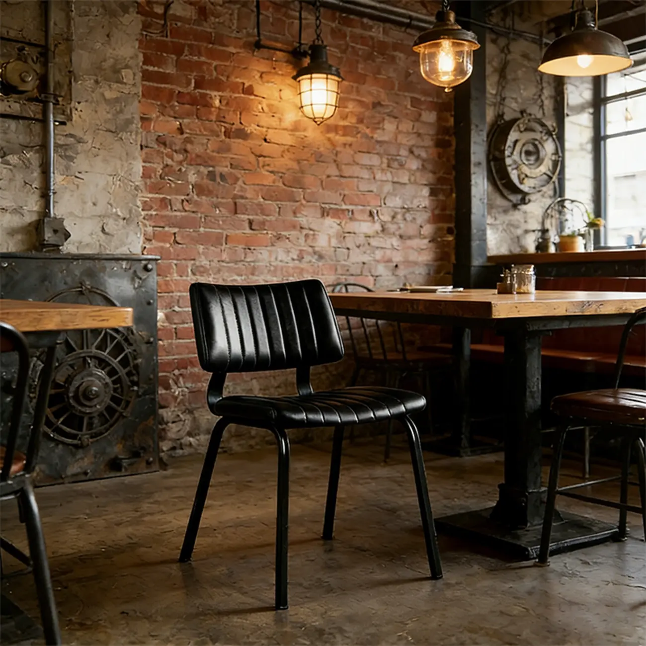 Industrial Armless Faux Leather Dining Chair Metal Legs Image - 13 | homeyfad