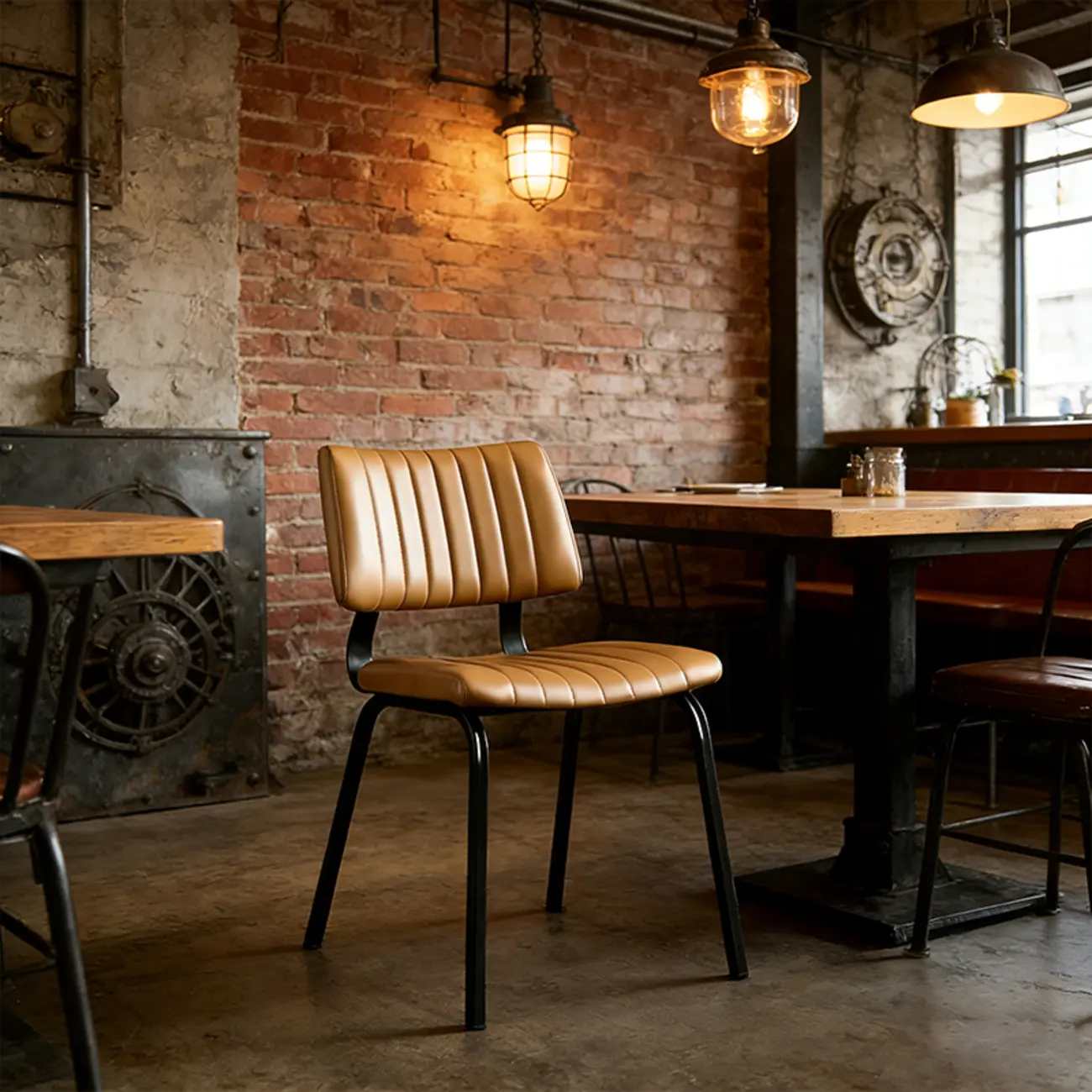 Industrial Armless Faux Leather Dining Chair Metal Legs Image - 12 | homeyfad