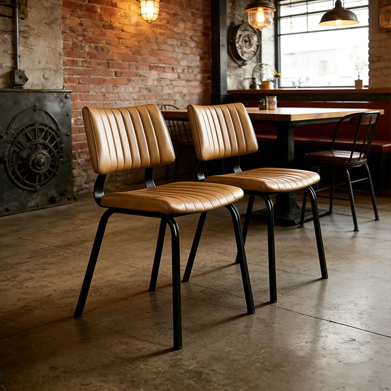 Industrial Armless Faux Leather Dining Chair Metal Legs Image - 16 | homeyfad