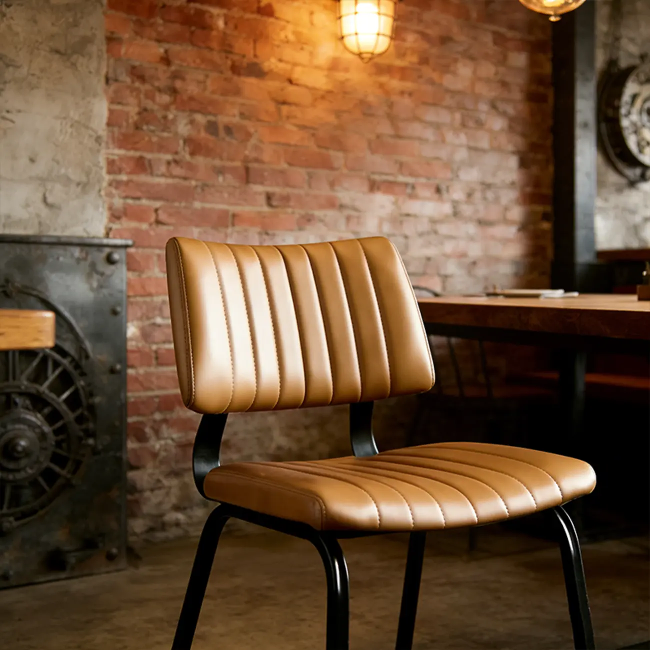 Industrial Armless Faux Leather Dining Chair Metal Legs Image - 17 | homeyfad