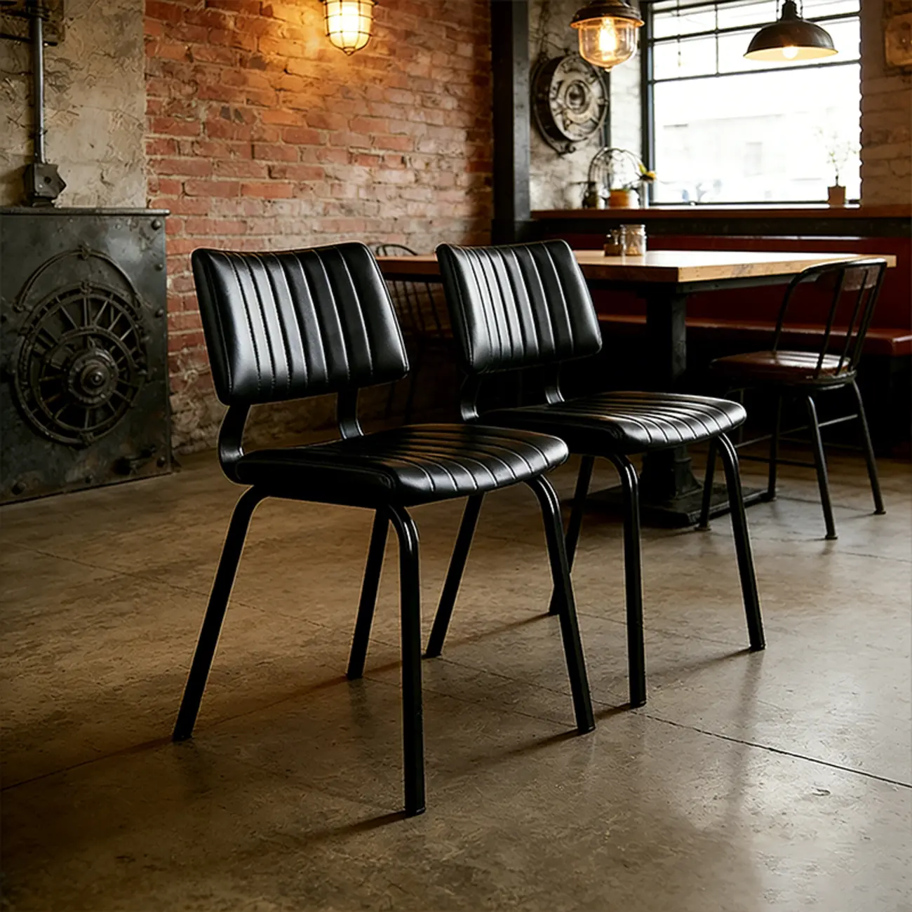 Industrial Armless Faux Leather Dining Chair Metal Legs Image - 14 | homeyfad