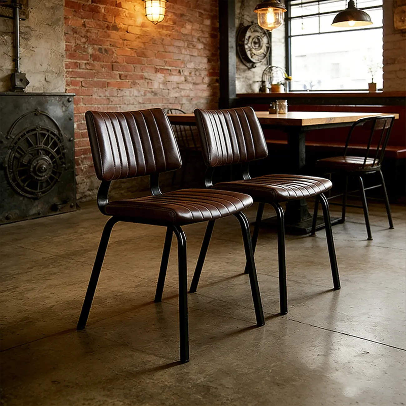 Industrial Armless Faux Leather Dining Chair Metal Legs Image - 15 | homeyfad