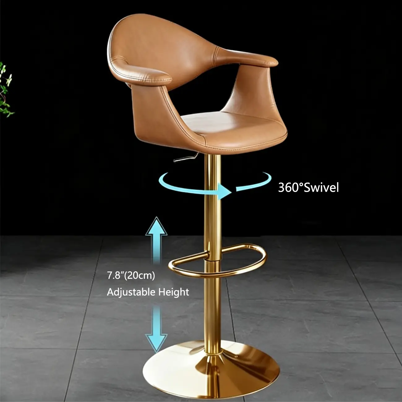 Elegant Adjustable Swivel Golden Cat-scratch Leather Bar Stools Image - 7 | homeyfad