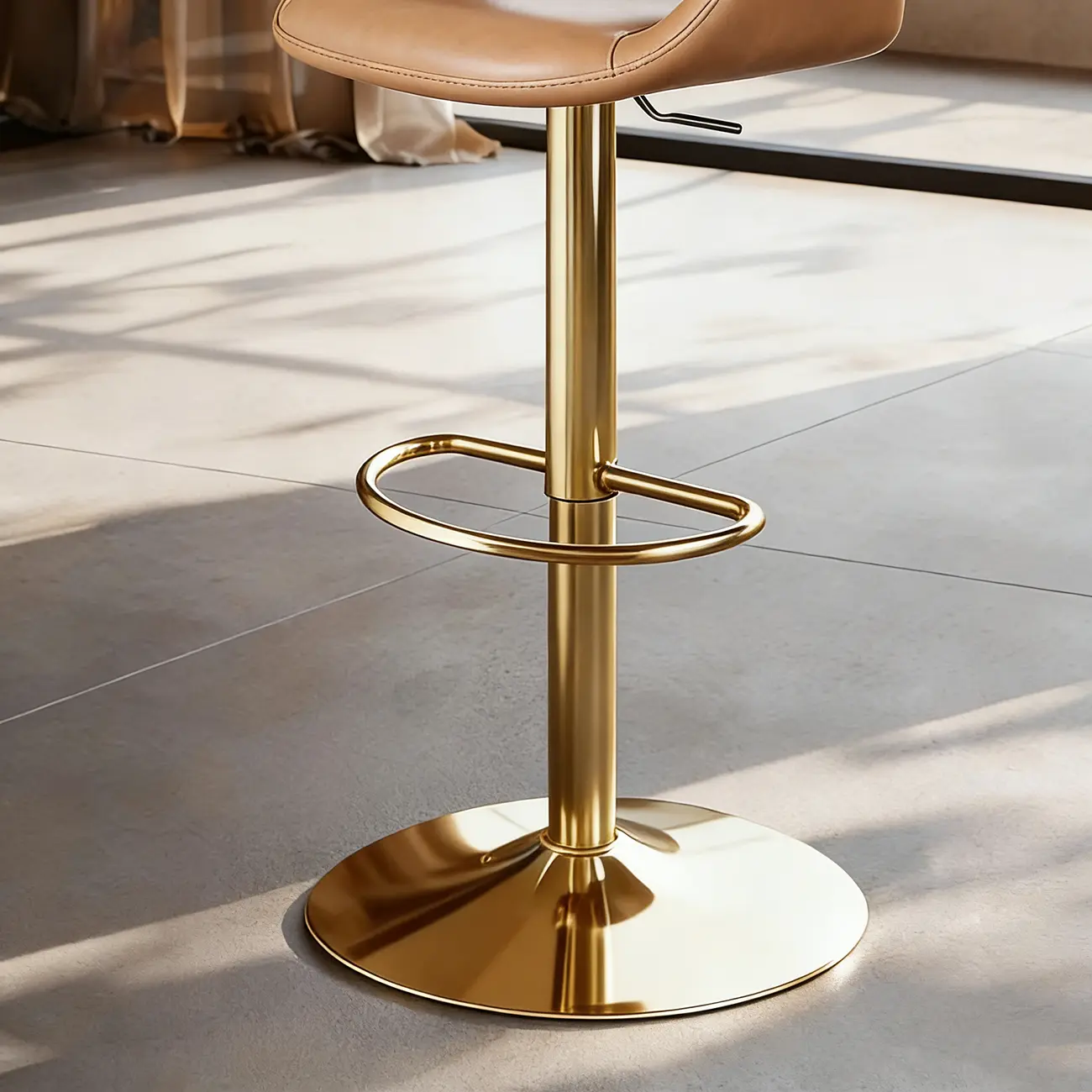Elegant Adjustable Swivel Golden Cat-scratch Leather Bar Stools Image - 8 | homeyfad