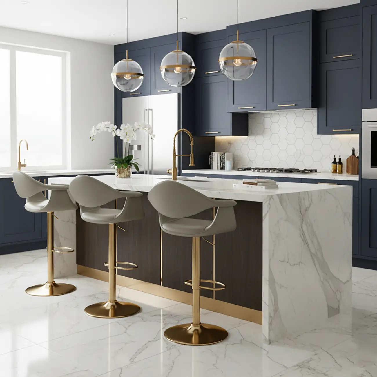 Elegant Adjustable Swivel Golden Cat-scratch Leather Bar Stools Image - 6 | homeyfad