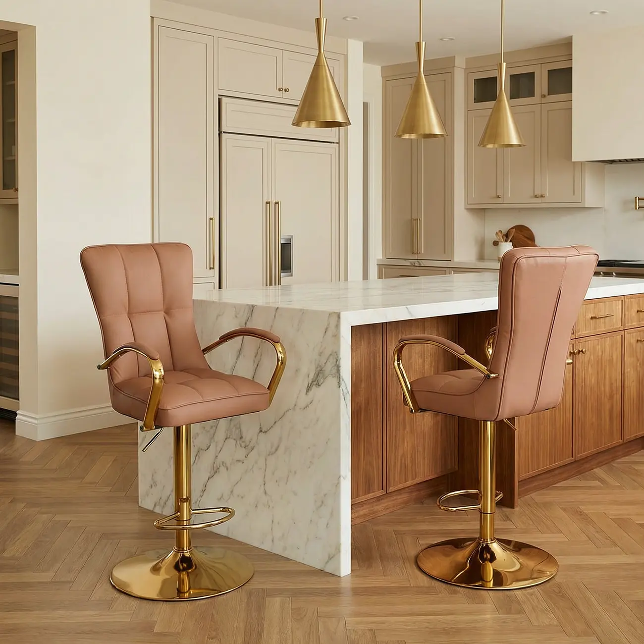 Luxury Mid-back Adjustable Swivel Bar Stools With Arms Image - 1 | homeyfad