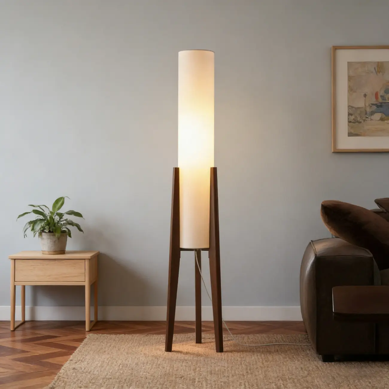 Vintage Wooden Torch LED Floor Lamps with Fabric Shade Image - 5 | homeyfad