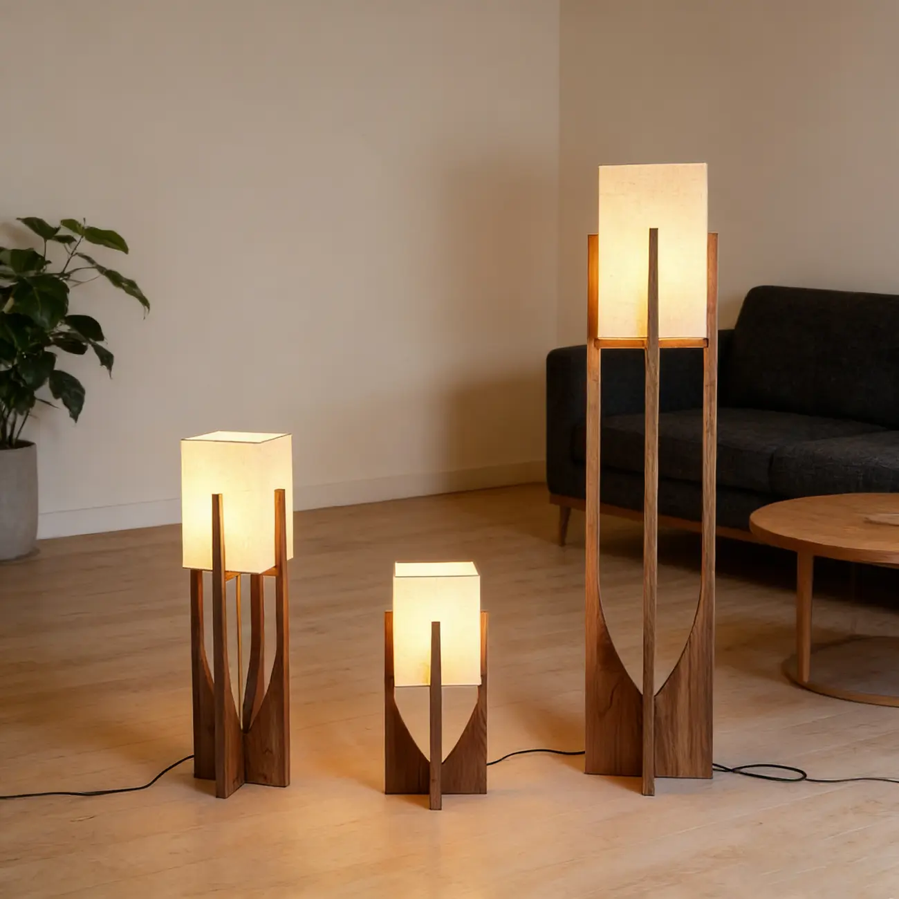 Vintage Wooden Torch LED Floor Lamps with Fabric Shade Image - 1 | homeyfad
