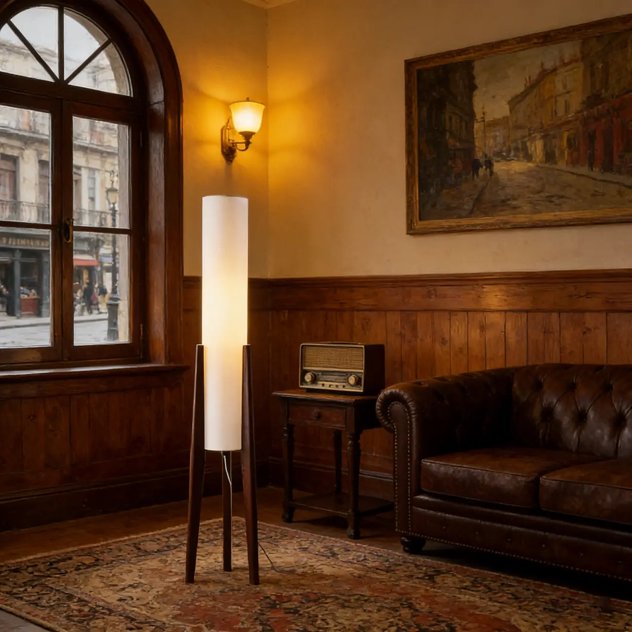 Vintage Wooden Torch LED Floor Lamps with Fabric Shade Image - 4 | homeyfad