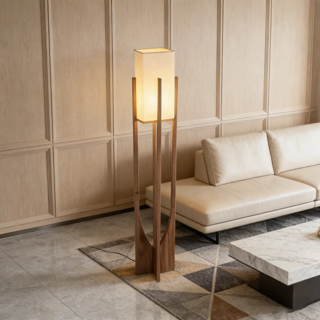 Vintage Wooden Torch LED Floor Lamps with Fabric Shade Image - 2 | homeyfad