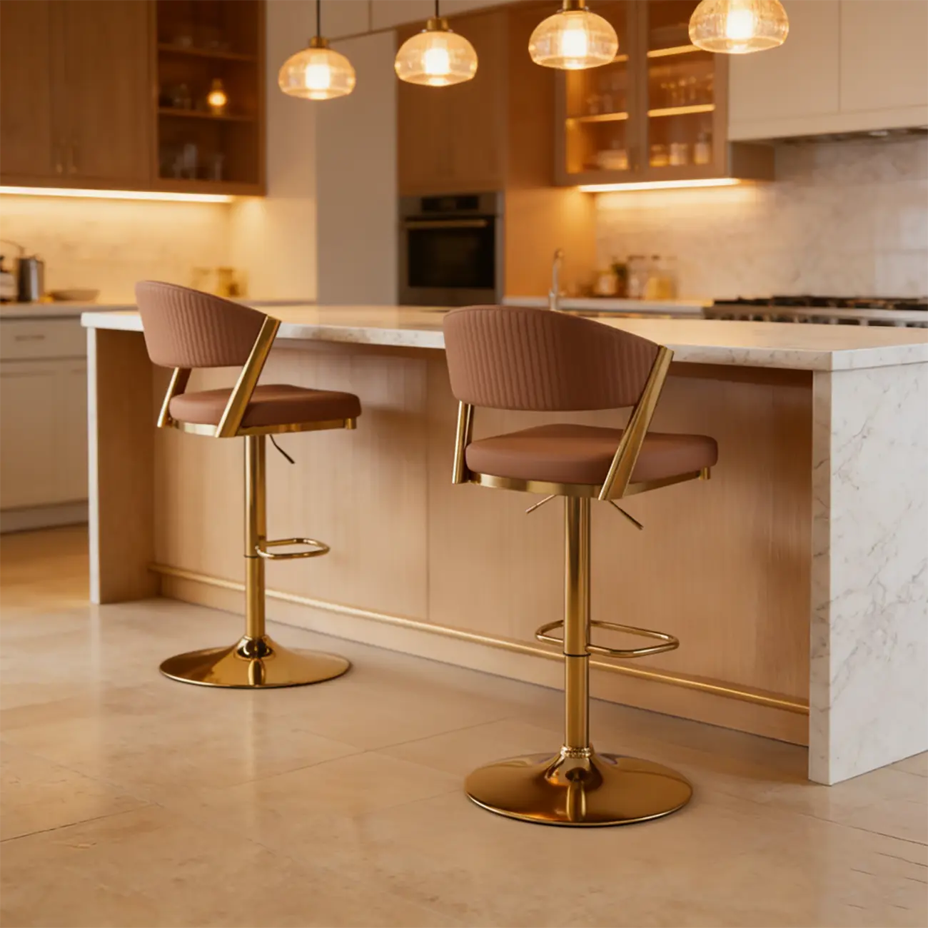 Adjustable Faux Leather Glam Swivel Bar Stools Gold Base Image - 12 | homeyfad