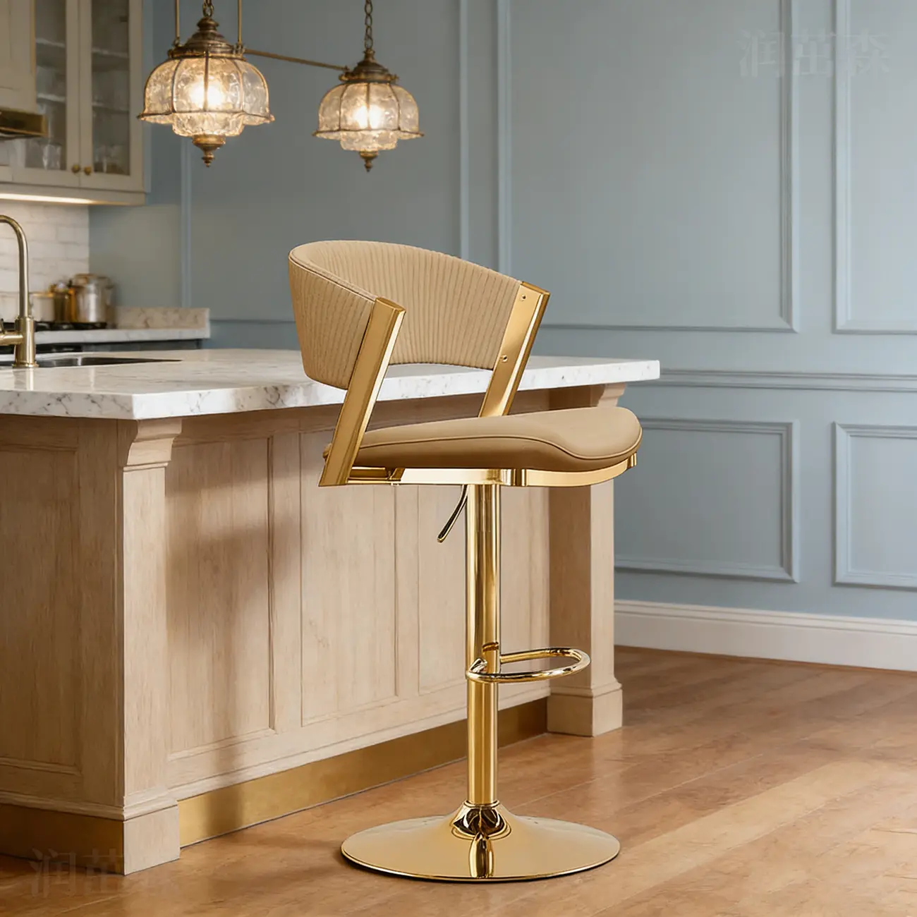 Adjustable Faux Leather Glam Swivel Bar Stools Gold Base Image - 3 | homeyfad