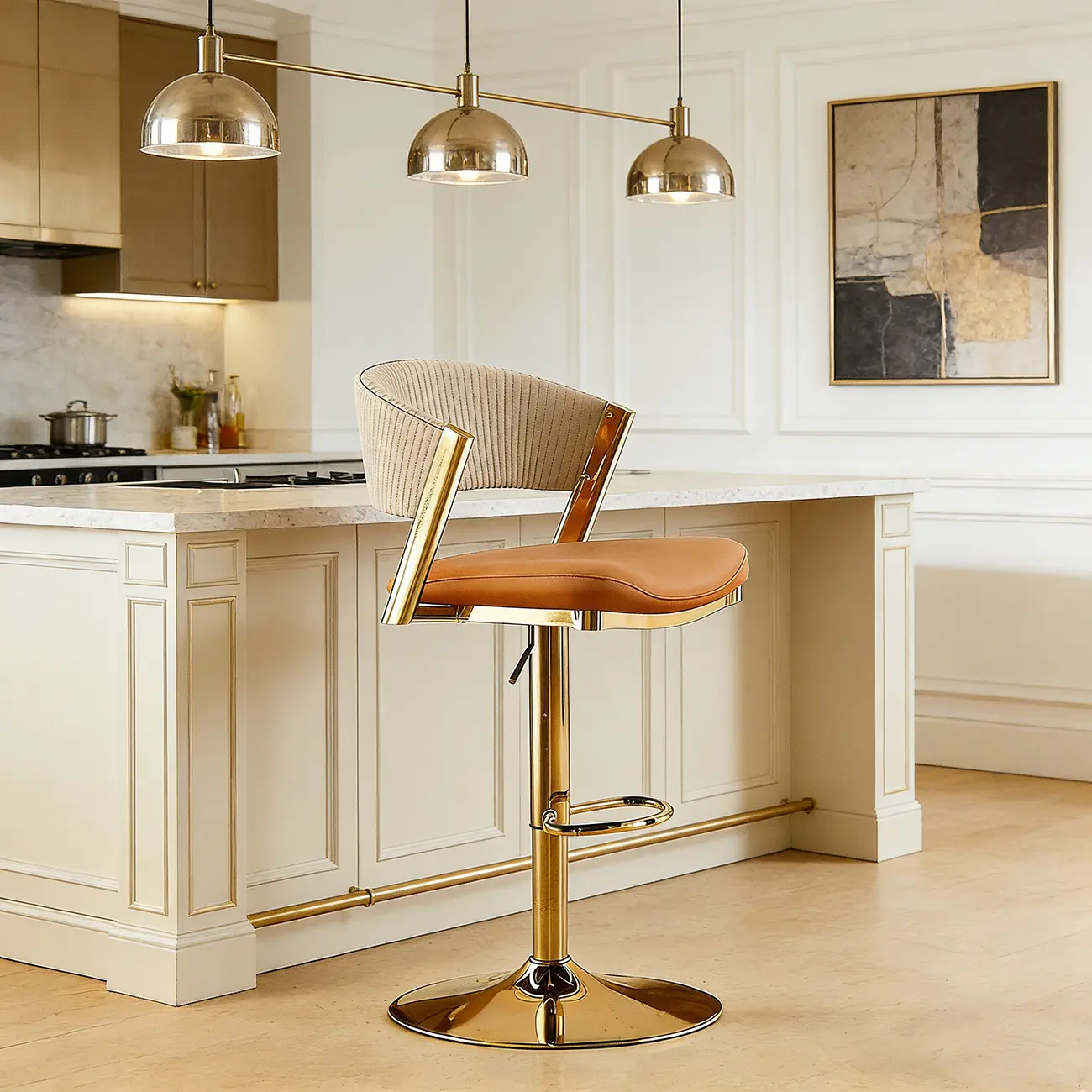 Adjustable Faux Leather Glam Swivel Bar Stools Gold Base Image - 1 | homeyfad