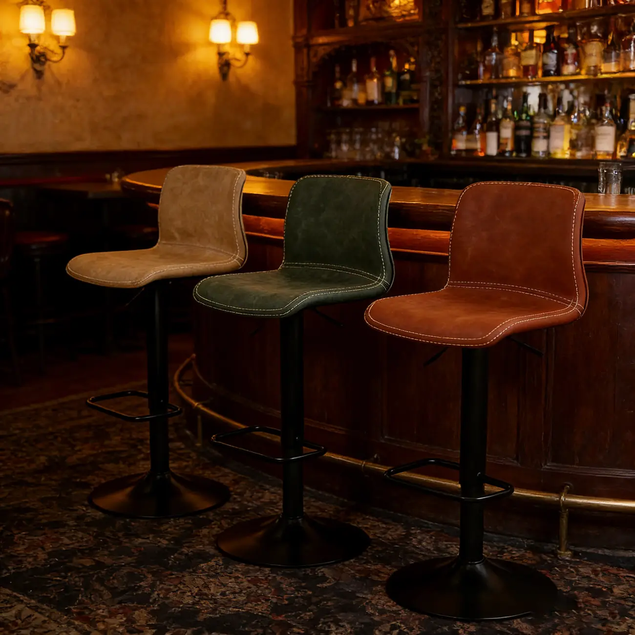 Leather Low Back Adjustable Swivel Sleek Bar Stools Image - 4 | homeyfad