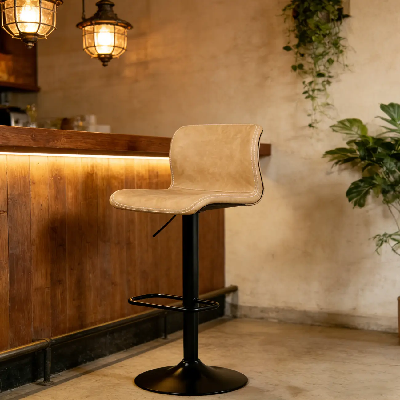 Leather Low Back Adjustable Swivel Sleek Bar Stools Image - 5 | homeyfad