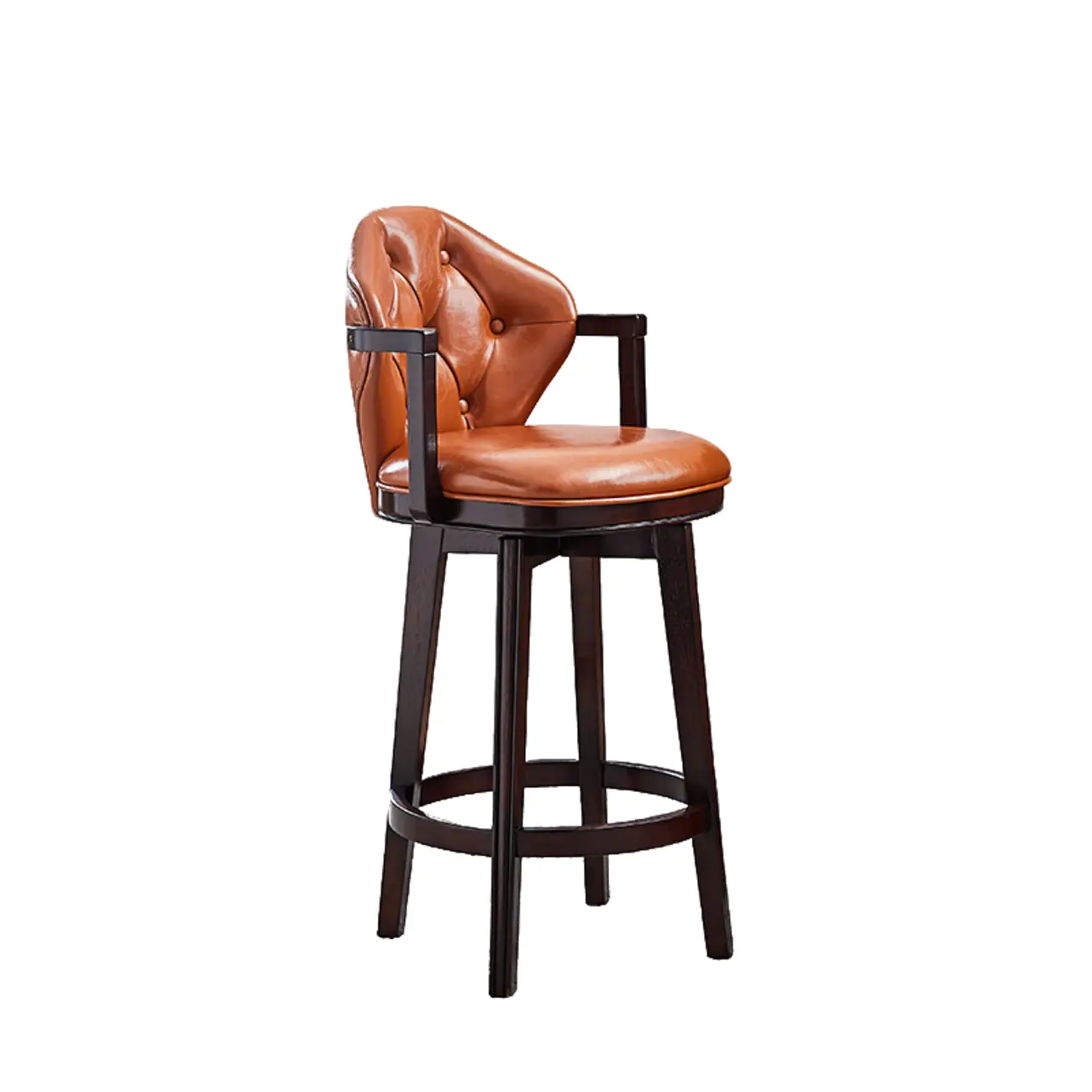 Genuine Leather Traditional Wingback Swivel Bar Stool Solid Wood Image - 18 | homeyfad