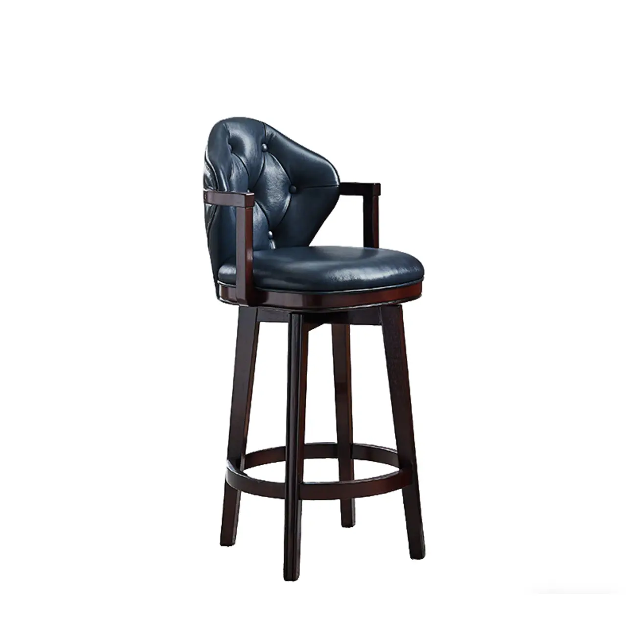 Genuine Leather Traditional Wingback Swivel Bar Stool Solid Wood Image - 19 | homeyfad
