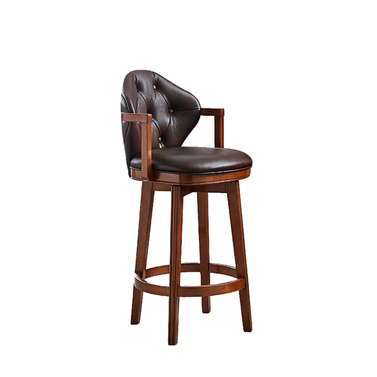 Genuine Leather Traditional Wingback Swivel Bar Stool Solid Wood Image - 20 | homeyfad