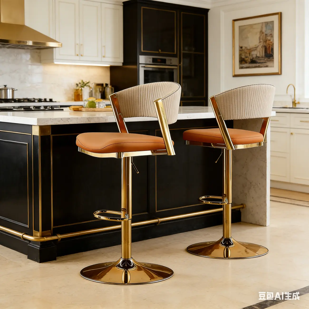 Adjustable Faux Leather Glam Swivel Bar Stools Gold Base Image - 8 | homeyfad