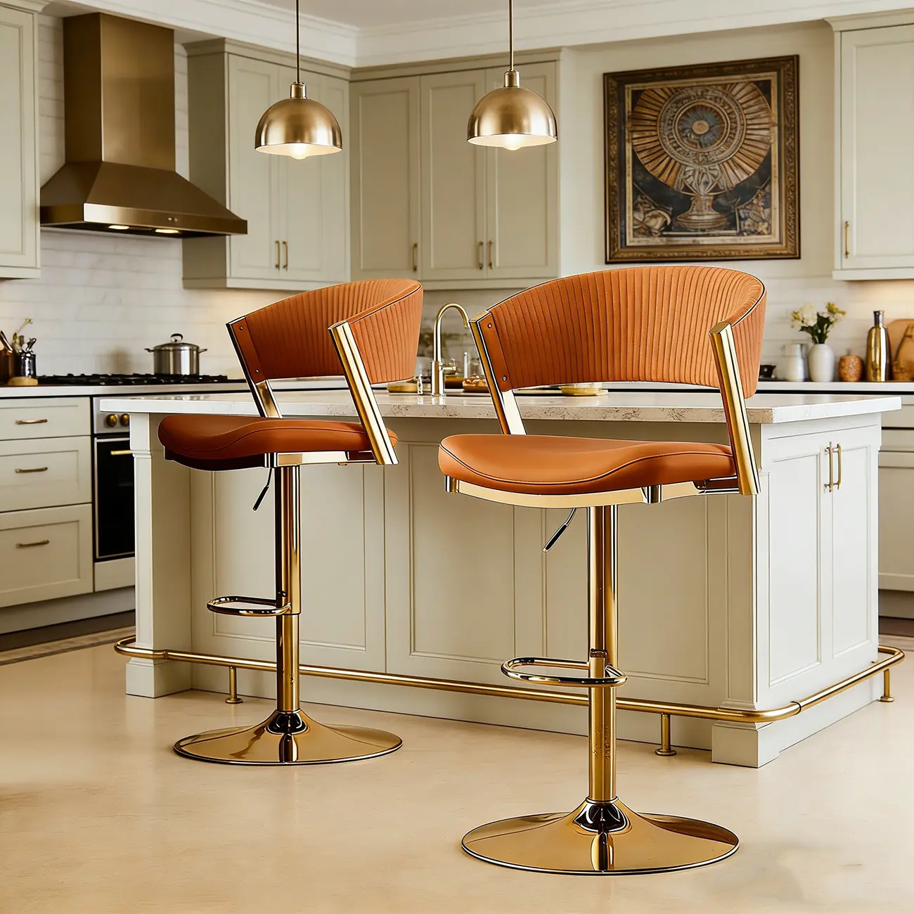 Adjustable Faux Leather Glam Swivel Bar Stools Gold Base Image - 10 | homeyfad